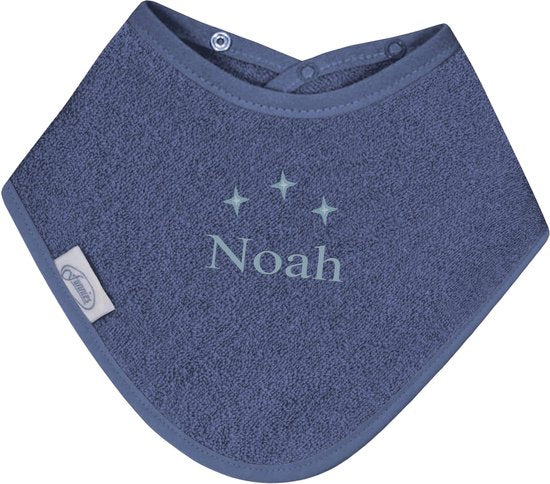 Bandana slabbetje uni line - silk blue - met geborduurde naam