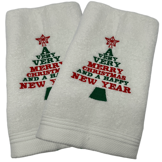 Kerst gastendoekjes 2 stuks Handdoek---very- merry- christmas- tekst boom -kerstmis - gepersonaliseerd