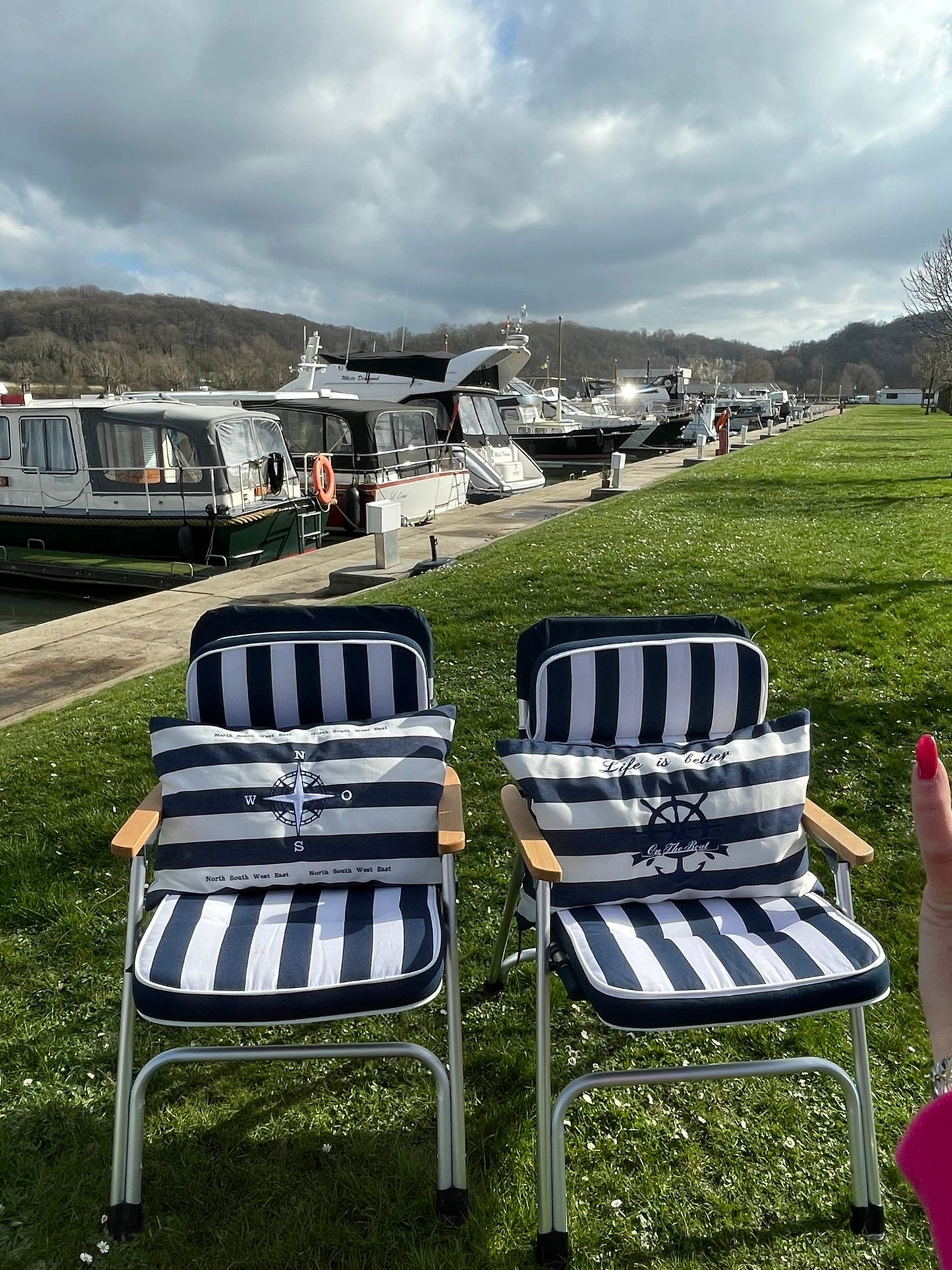 Bootkussen - scheepskompas - blauw wit gestreept handgemaakt Nautisch - marine