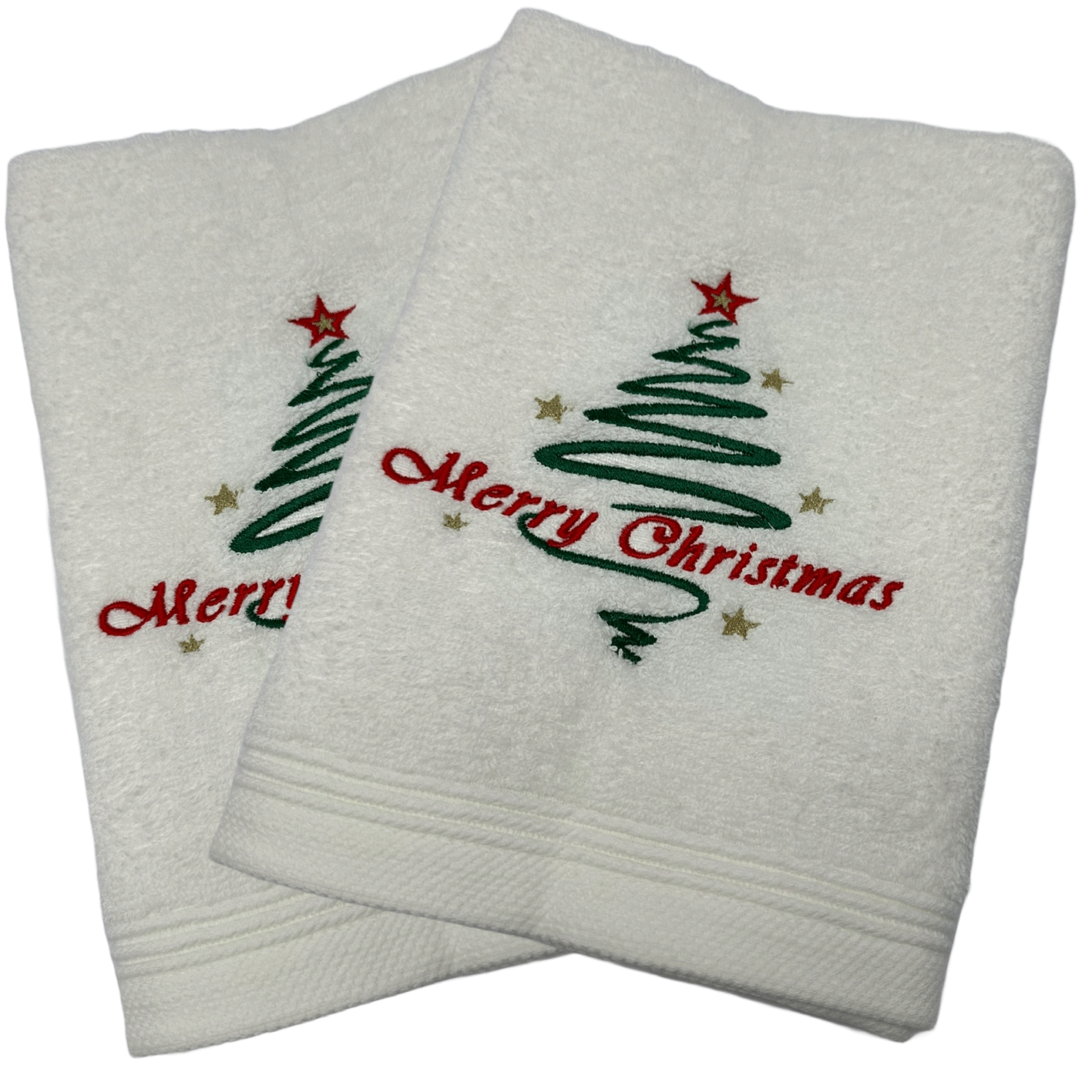Handdoek---merry-christmas-swirlboom 2 stuks -kerstmis -gepersonaliseerd