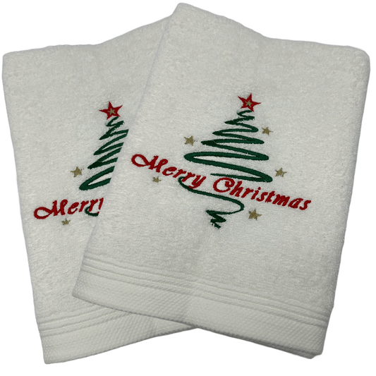 Handdoek---merry-christmas-swirlboom 2 stuks -kerstmis -gepersonaliseerd