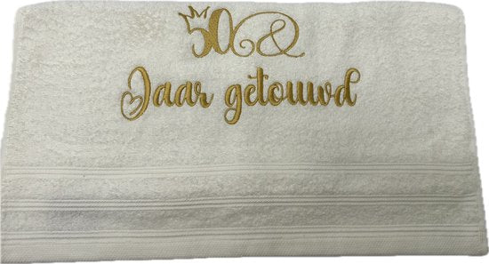 Handdoek wit 50 jaar huwelijk-kroon-getrouwd- jubileum-gepersonaliseerd