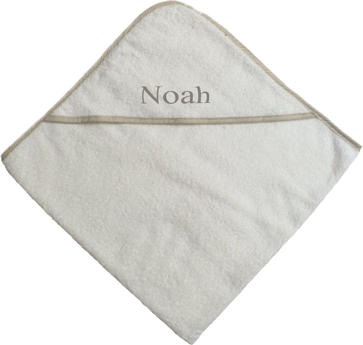 Badcape creme met taupe rand - 1 stuk Met GRATIS uw naam er op geborduurd