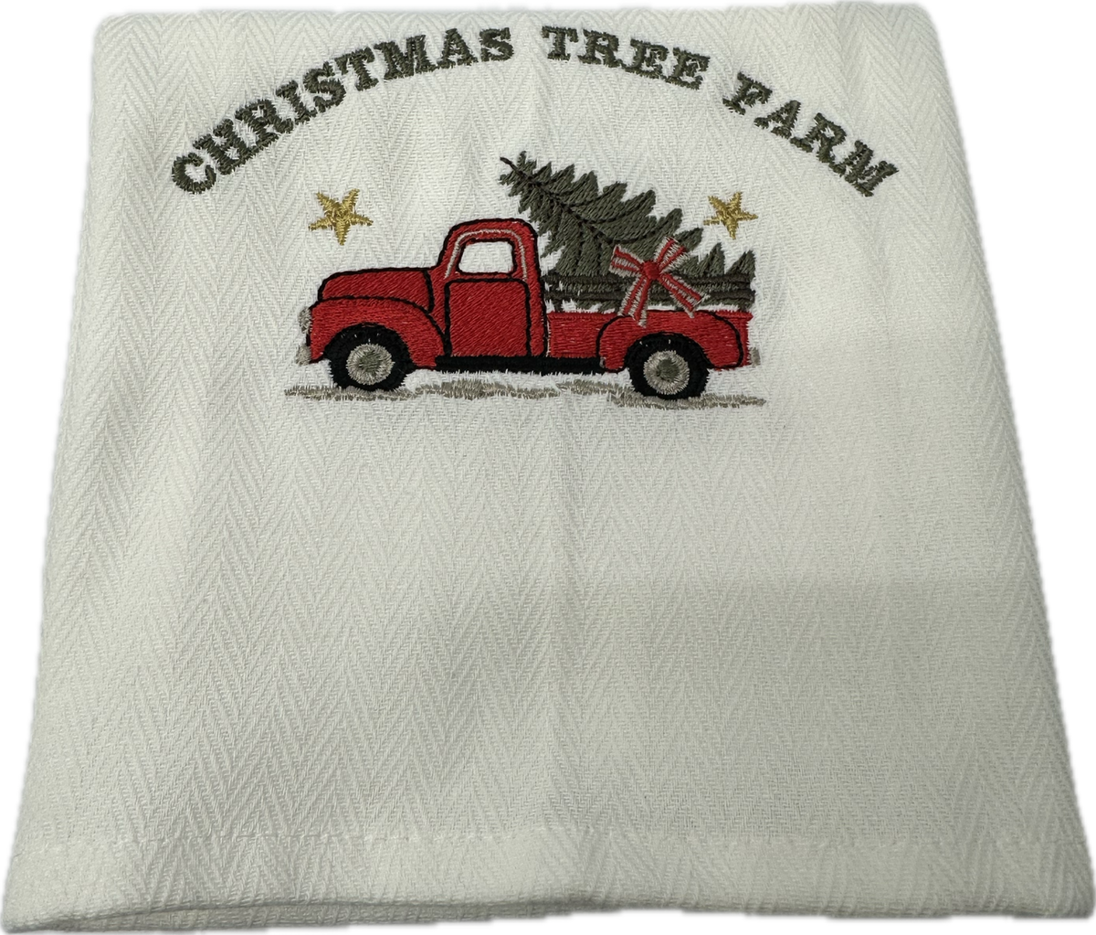 kerst theedoeken geborduurd 2 stuks – Christmas Tree Farm & Most Wonderful Time of the Year