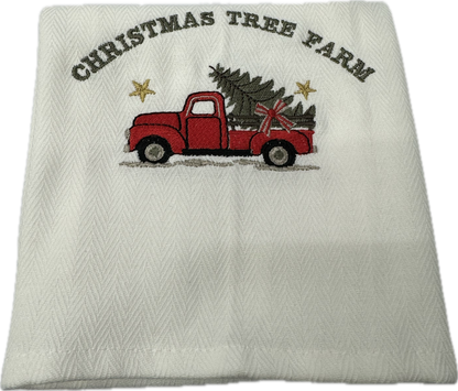 kerst theedoeken geborduurd 2 stuks – Christmas Tree Farm & Most Wonderful Time of the Year