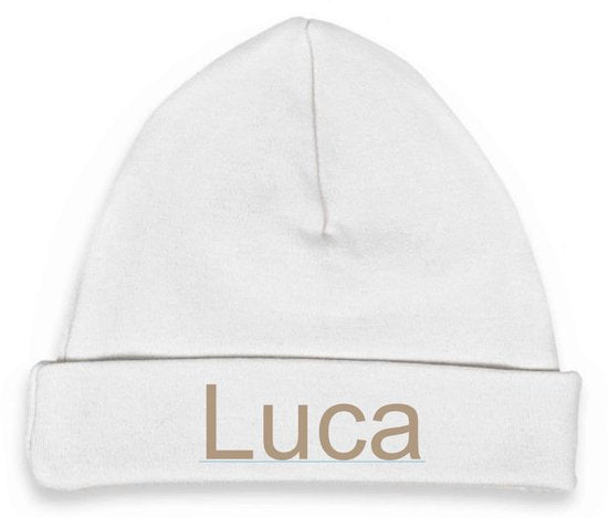 Babymuts wit maat 62-68 met naam geborduurd