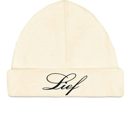 Babymutsje ecru 62-68- met naam geborduurd