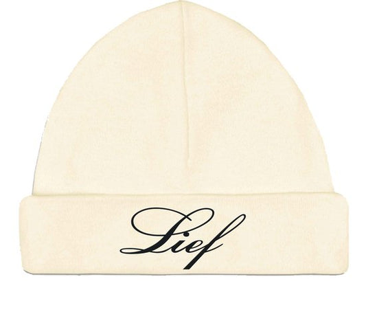 Babymutsje ecru 62-68- met naam geborduurd