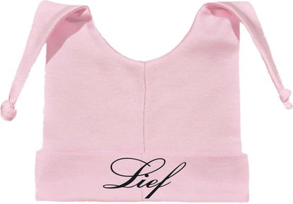 Babymutsje roze met 2 punten 62-68- met naam geborduurd