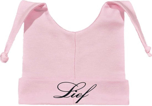 Babymutsje roze met 2 punten 62-68- met naam geborduurd