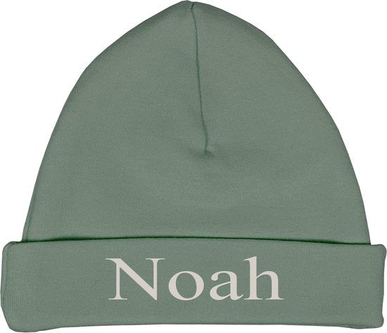 Babymutsje stonegreen 62-68- met naam geborduurd