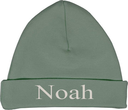Babymutsje stonegreen 62-68- met naam geborduurd