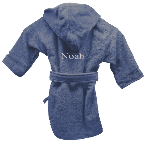 Badjas uni line silk blue met gratis geborduurde naam