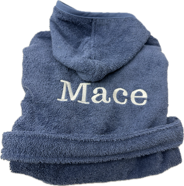 Badjas uni line 2-4jr - grey/blue - met geborduurde naam