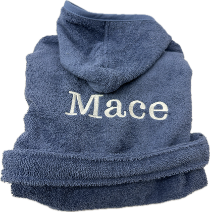 Badjas uni line 2-4jr - grey/blue - met geborduurde naam