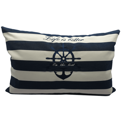 Bootkussen - anker - blauw wit gestreept handgemaakt - Nautisch - marine
