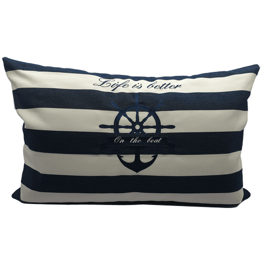 Bootkussen - anker - blauw wit gestreept handgemaakt - Nautisch - marine