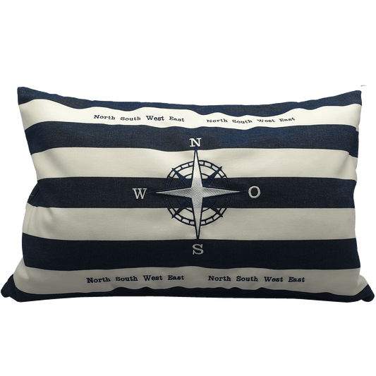 Bootkussen - scheepskompas - blauw wit gestreept handgemaakt Nautisch - marine