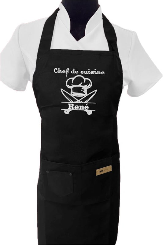 Keukenschort (volwassenen) - zwart - GRATIS NAAM - chef de cuisine