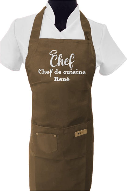 Keukenschort (volwassenen) - bruin - GRATIS NAAM - woord chef muts