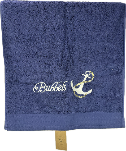 Handdoek blauw maritieme geborduurd met anker - Boot Nautical boat - Met eigen naam of boot naam gepersonaliseerd