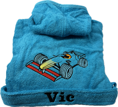 Badjas - formule 1 raceauto - 0-12 - turquoise blauw