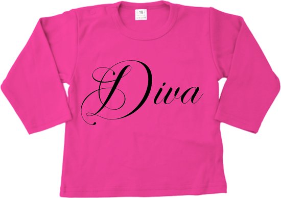 Lange Mouw T-shirt - Fuchia Diva met evt naam