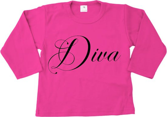 Lange Mouw T-shirt - Fuchia Diva met evt naam