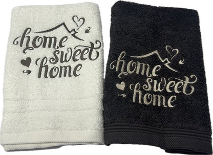 Gastendoekjes Home Sweet Home 2 stuks 1 x wit 1x antraciet, verjaardag, huwelijk, nieuwe woning, woning, huis,