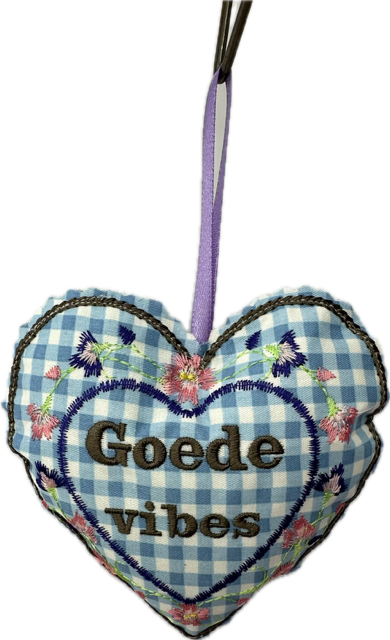 Geluks hartje Goede vibes blauw wit ruit