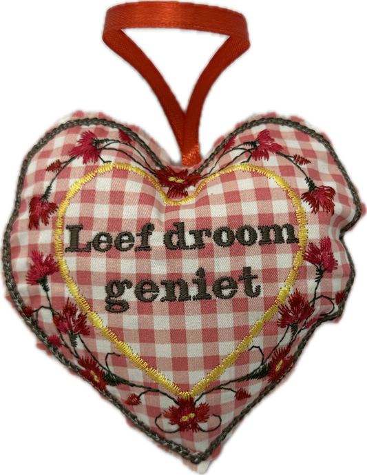 Geluks hartje leef droom geniet rood wit ruit