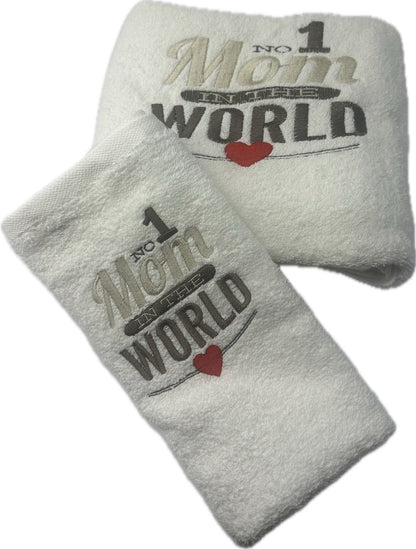 Moederdag cadeautje Mamma Mom verjaardag set van 2 witte handdoeken 1x gastendoekje 1x badhanddoek-gepersonaliseerd