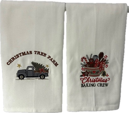 Kerst theedoek 2 stuks wit Gepersonaliseerde geborduurde theedoek kerstcadeau voor familie koks