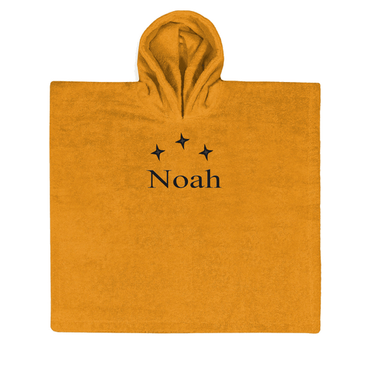 poncho - oker geel (55x55) - met naam er op geborduurd