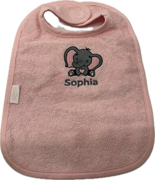 Slabbetje roze met olifant en gratis naam-kraamcadeau-zwanger-baby