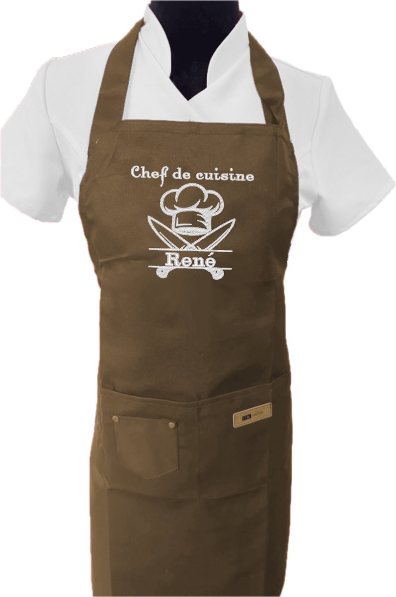Keukenschort (volwassenen) - beige - GRATIS NAAM - chef de cuisine