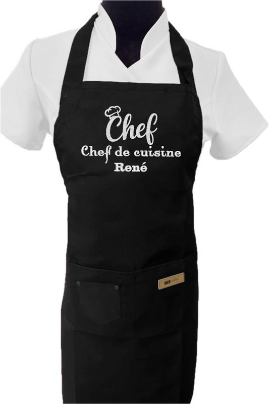 Keukenschort (volwassenen) - zwart - GRATIS NAAM - woord chef muts