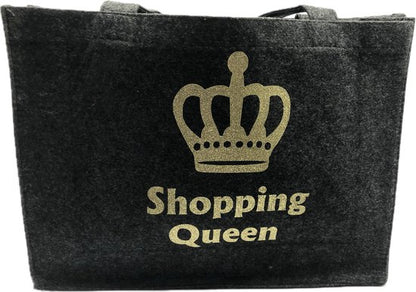 Tas vilt grijs shopping queen glitter goud - Kerst cadeau - moederdag verjaardag Geschenk - Gift - Valentijn