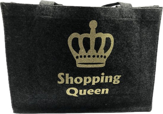 Tas vilt grijs shopping queen glitter goud - Kerst cadeau - moederdag verjaardag Geschenk - Gift - Valentijn