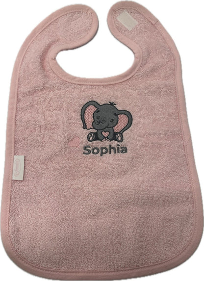 Slabbetje roze met olifant en gratis naam-kraamcadeau-zwanger-baby