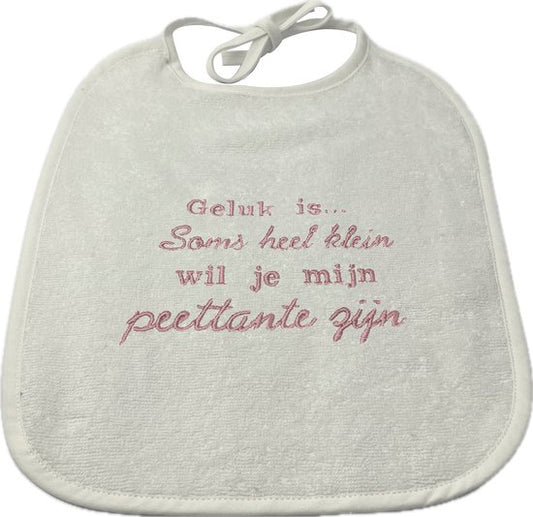 Slabbetje - roze - wil je mijn peettante worden?
