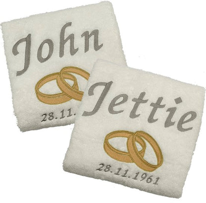 Cadeau set - verloving - huwelijk - handdoeken - wit - 2 stuks - Getrouwd -gepersonaliseerd