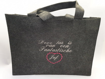 Tas vilt grijs shopping queen glitter goud - Kerst cadeau - moederdag verjaardag Geschenk - Gift - Valentijn