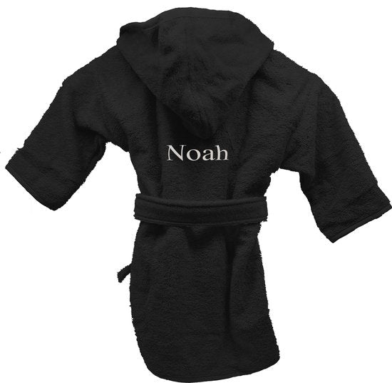 Badjas uni line zwart 1-2jr - met  naam er op geborduurd
