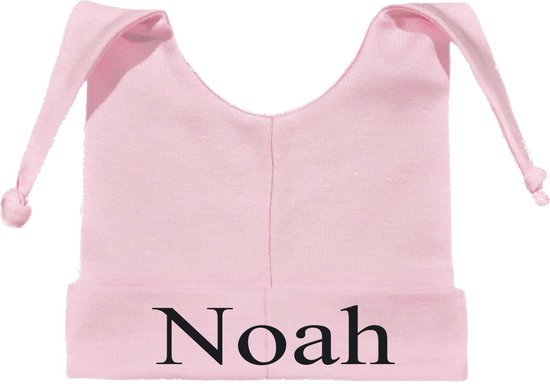 Babymutsje roze met 2 punten 62-68- met naam geborduurd