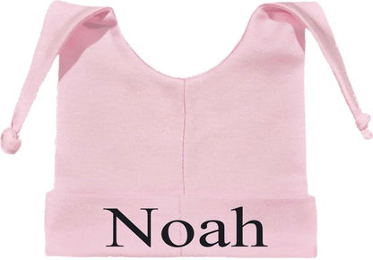 Babymutsje roze met 2 punten 62-68- met naam geborduurd
