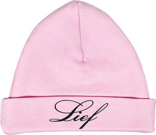 Babymutsje roze 62-68- met naam geborduurd