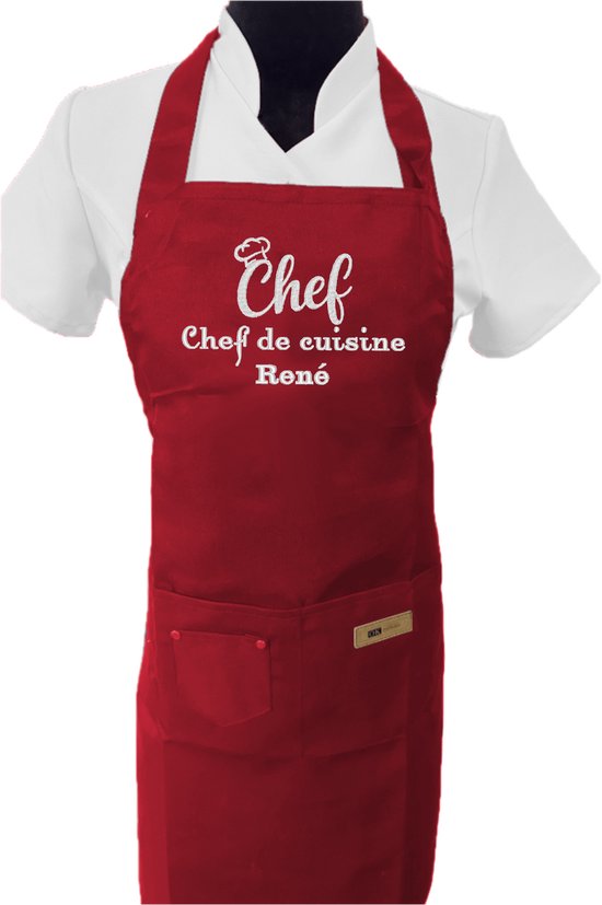 Keukenschort (volwassenen) - rood - GRATIS NAAM - chef de cuisine