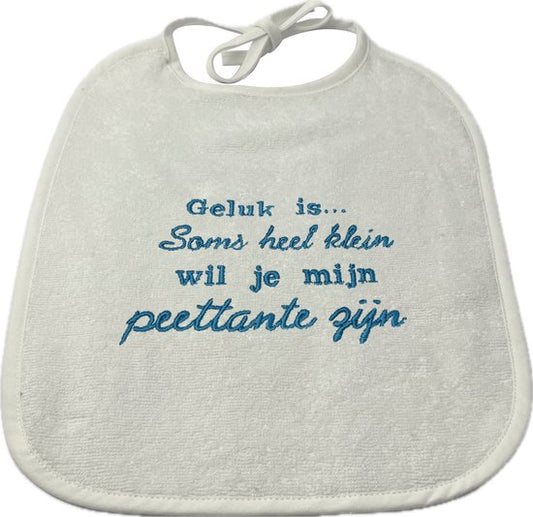 Slabbetje - blauw - wil je mijn peettante worden?